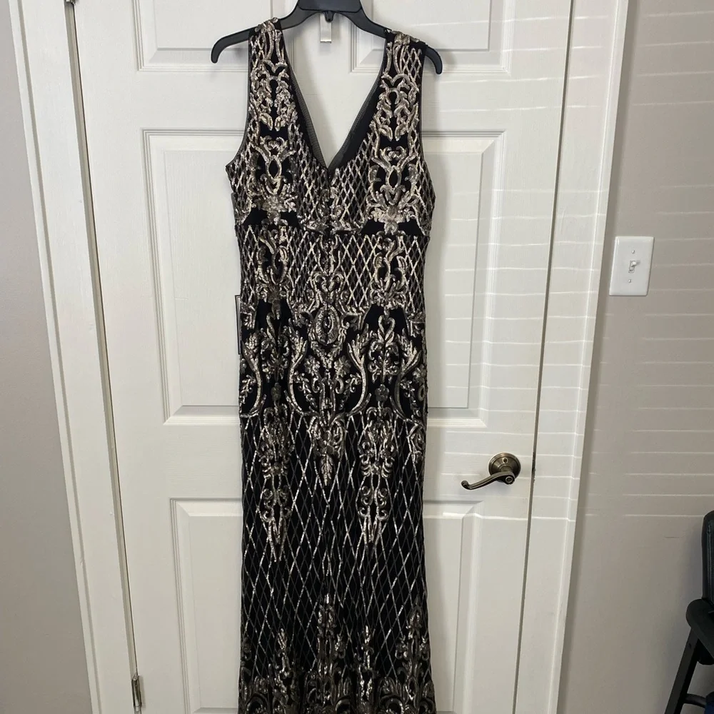 Gold Sequin Black Evening Gown - Picture 3 of 13